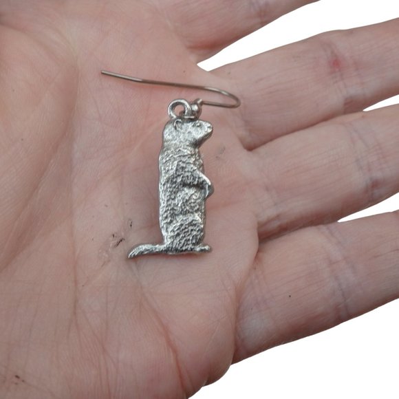 Pewter Groundhog Earrings 4120 - Picture 4 of 5